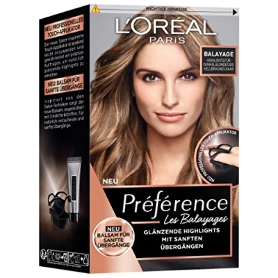 Image of L&#039;Oréal Paris Permanent Hair Colour, Dye Set with Colouration and Touch Applicator, for Dark Blonde to Light Brown Hair, Préférence Balayage