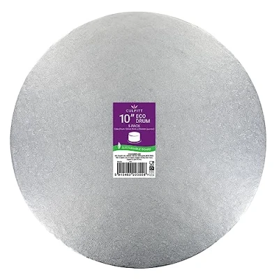 Image of Culpitt ECO Cake Board 10&quot; 5 Pack Drum, Silver Fern, 10 Inch (254mm) Round, 0.5 (12mm) Thick, (Pack of Boards)