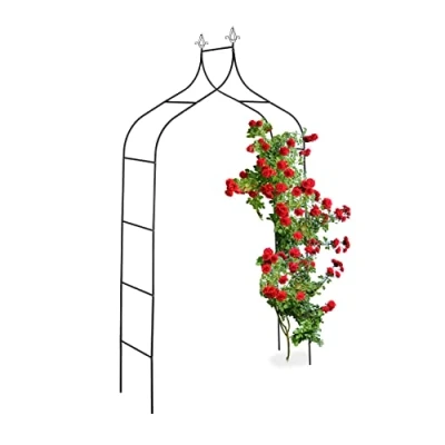 Image of Relaxdays Metal Rose Arch, Garden Arbour, HxWxD: 260 x 140 38 cm, Archway, Climbing Support for Plants, Black