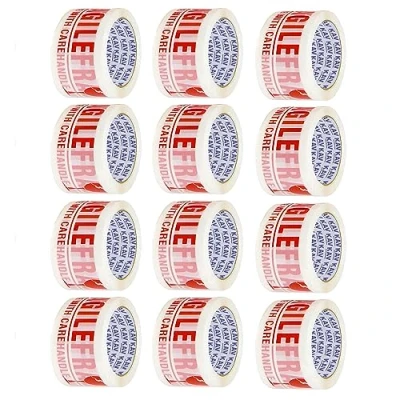 Image of KAV Fragile Packing Tape Super Strong and Low Noise for Boxes Packaging with Print, 48mm x 66m (12)