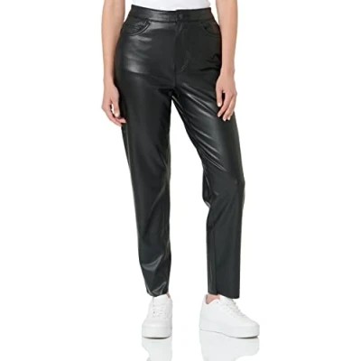 Image of VERO MODA Women&#039;s Vmbrenda Hr Straight Pl ANK Pant Noos, Black, 29W x 34L