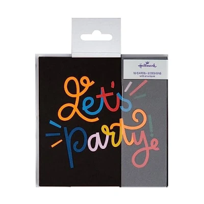 Image of Hallmark Party Invitation Cards Pack of 10 in 2 Vibrant Designs, Multicoloured,25566729