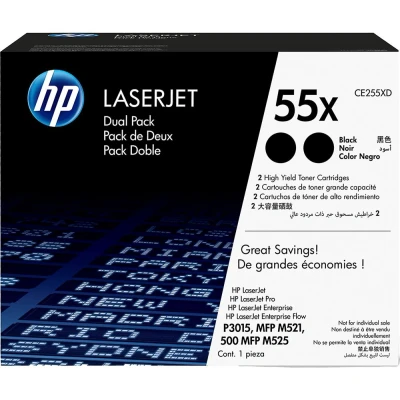 Image of HP 55X 2 pack High Yield Black Original Toner Cartridges (CE255XD)
