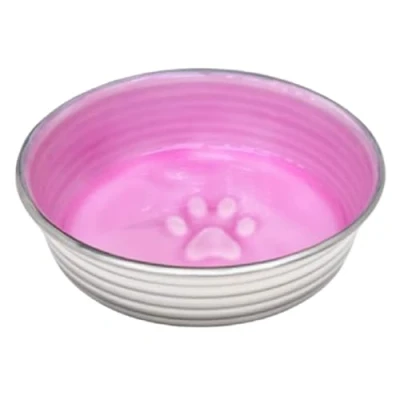 Image of Loving Pets Le Bol Glazed Interior Stainless Steel Dog Bowl Non Slip Dishwasher Safe Durable Pet Dish Rose Small (500 ml)