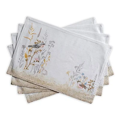 Image of Maison d&#039; Hermine Placemat Set of 4 100% Cotton Cloth Placemats Decorative Washable Easter for Home, Kitchen, Dining, Parties &amp; Camping, Meadow Florals Beige Spring/Summer (33cm x 48cm)