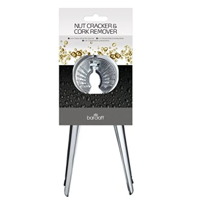 Image of BarCraft 3 in 1 Nutcracker / Screw Top Bottle Opener Cork Puller, Metal, Silver, 24.5 x 10 cm