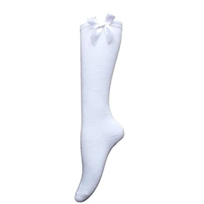 Image of Waddington &amp; Holmes Stores 4 PAIRS GIRLS BOW KNEE HIGH SOCKS SCHOOL SOCKS/DRESS Black Grey White Navy 65% Cotton (Uk 9 12 Eur 27 30, White)
