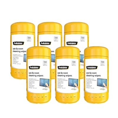 Image of Fellowes 100 Screen Wipes Tub for Home and Office Monitor/Laptop/iPad/Mobile Phone/Tablet Cleaning Multi Pack of 6 Amazon Exclusive