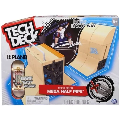 Image of Tech Deck, Danny Way Mega Half Pipe X Connect Park Creator, Customisable Ramp Set with Exclusive Plan B Fingerboard, Kids Toy for Boys and Girls Ages 6 up