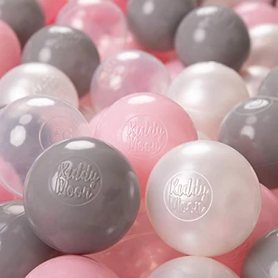 Image of KiddyMoon Soft Plastic Play Balls For Children 200 Balls/6Cm 2.36In Colourful Made In EU, Pearl/Grey/Transparent/Light Pink