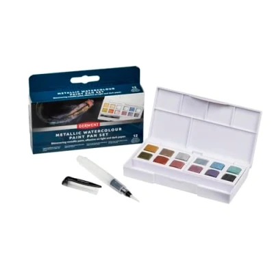 Image of Derwent Metallic Paint Pan Set, Set of 12, Half Size, Water Soluble, Ideal for Painting &amp; Crafts, Professional Quality, Travel 2306246