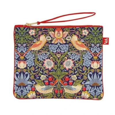 Image of Pouch Make Up Bag/Purse Strawberry Thief by William Morris Print Zip Closure