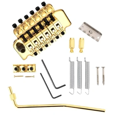 Image of Guitar Bridge&amp;Bridge Parts Set of Gold Electric Tremolo Bridge with Bar Double Strat Locking for Floyd Rose Type