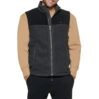 Image of Tommy Hilfiger Men&#039;s Lightweight Polar Fleece Vest, Black/Charcoal, S