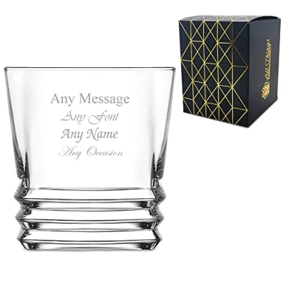 Image of Personalised Engraved 315ml Elegan Ridged Whisky Glass, Personalise with Any Message for Occasion, Stylize a Variety of Fonts, Gift Box Included, Laser