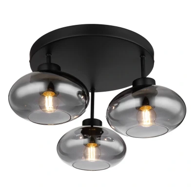 Image of Shaun Shade Cluster Ceiling Light Matt Black Smoke Glass 3x E27