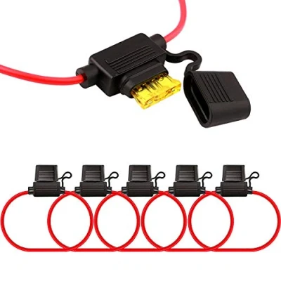 Image of QitinDasen 5Pcs Premium 12V / 24V Medium in Line Blade Fuse Holder, Car Waterproof Holder with 16 AWG Wire Harness, Free 15Pcs Standard Fuses, Ties and 1Pcs Extractor