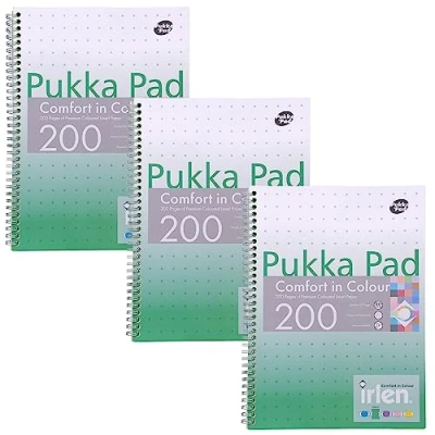 Image of Pukka Pad, Irlen Jotta Pad A4 Notebook 3 Pack Wire Bound Notepad 200 Pages of 80GSM Coloured FSC Certified Lined Paper Designed for Visual Perception Difficulties 29.7 x 23cm, Green