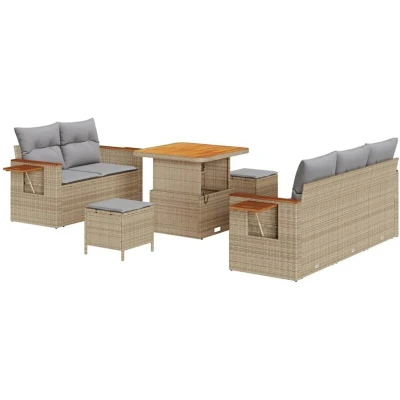 Image of vidaXL 8 Piece Garden Sofa Set with Cushions Beige Poly Rattan Acacia