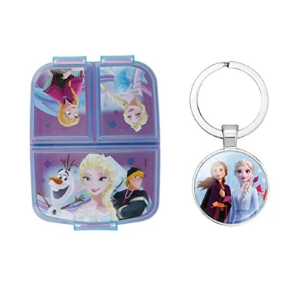 Image of OM SUPPLIES Frozen Reusable Sandwich Lunch Box 3 Multi Compartment Kids Children School Includes Keychain (Frozen.)