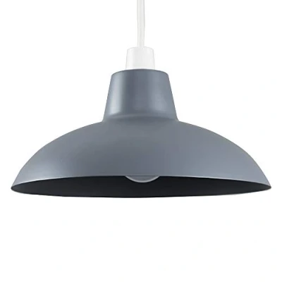 Image of MiniSun Retro Style Dark Grey Metal Easy Fit Ceiling Pendant Light Shade Complete with a 10w LED Bulb [3000K Warm White]