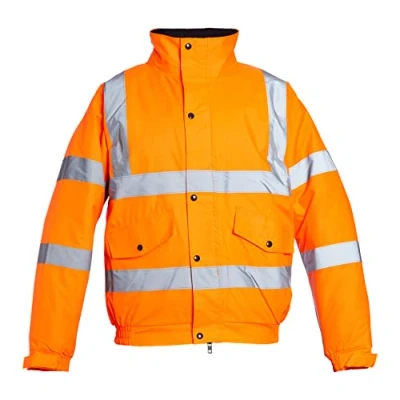 Image of Blackrock Orange Hi Vis Waterproof Bomber Jacket Men&#039;s and Women&#039;s, Reflective High Jackets, Viz Visibility Warm Safety Security Work Wear, Taped Seams &amp; Fleece Lined Collar Size Large
