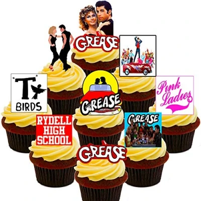 Image of Made4You Grease Party Pack, Edible Cake Decorations Stand up Wafer Cupcake Toppers (72)