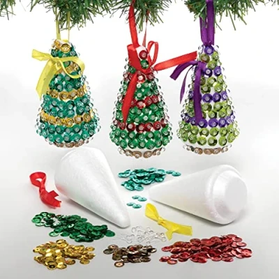 Image of Baker Ross Christmas Tree Sequin Decoration Kits Pack of 3, Make Your Own Bauble Decoration, Craft Kit (FE881)