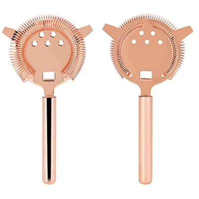 Image of Raguso Stainless Steel Cocktail Strainer Professional Hawthorne Filter with Wire Spring Straining Lid for Home Bar Club Party (Rose Gold)
