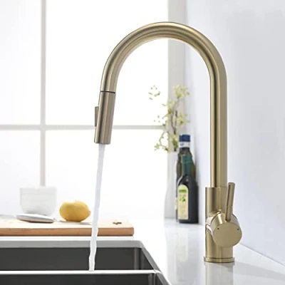 Image of TIMACO Brushed Gold Kitchen Tap with Extendible Shower 360 Swivel Mixer for Sink