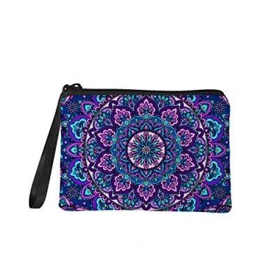 Image of TOADDMOS Boho Mandala Purple Cute Change Coin Purse Small Zipper Pouch Bag Wallet for Women