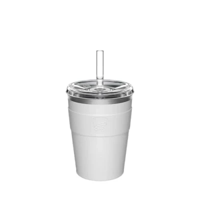 Image of KeepCup Thermal Cold Cup Insulated Stainless Steel Reusable Coffee with Lid and Straw 12oz/340ml White