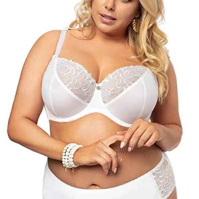 Image of Gorsenia K378 Victoria Women&#039;s Underwired Non Padded Bra with Embroidery Adjustable Not Detachable Straps Made in EU, White,32H