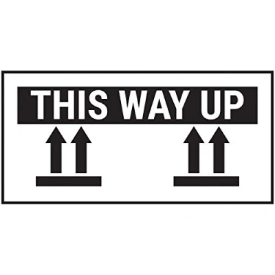 Image of V Safety This Way up Black Bold Sticker 51x25mm (Roll of 250)