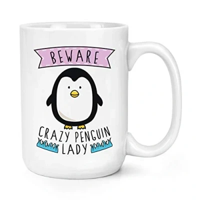 Image of Beware Crazy Penguin Lady 15oz Large Mug Cup