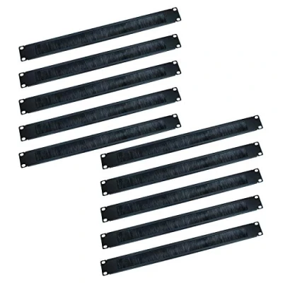 Image of Ex Pro 19 Inch Brush Strip Cable Management Panel, Sturdy 1U Rack Mount Plate with Black Bristles 10 PACK