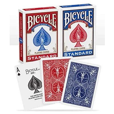 Image of Bicycle® Standard index Playing Cards, 2 Decks, Red &amp; Blue, Air Cushion Finish, Professional, Superb Handling Durability for 14 years
