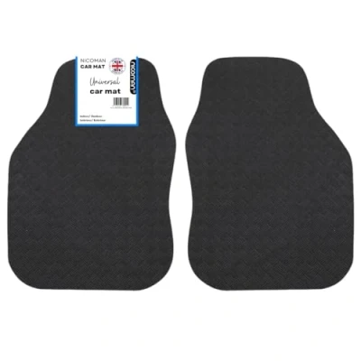 Image of Nicoman Car Mats Universal Black with Anti Slip, Performance All Weather Protection, Trim to Fit Rubber Floor Mat Carpet for SUV, Vans, Sedans, Trucks Waterproof, Made in UK (Front set)