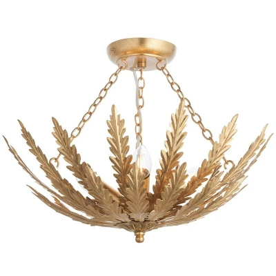 Image of Delphine Decorative Gold Layered Leaf Semi Flush Ceiling Light