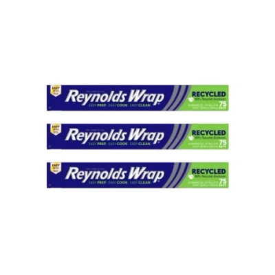 Image of Reynolds Recycled Aluminium FOI, 100% Kitchen Foil, Pack of 3 Rolls, 304mm x 22.86m