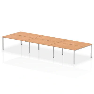 Image of Evolve B2B Silver Frame Bench Desk 1600 Oak (6 Pod) BE290
