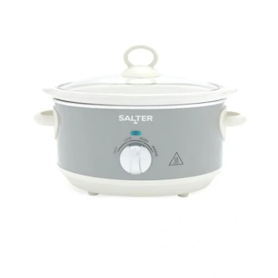 Image of Salter Retro 3.5L Slow Cooker 3 Heat Settings &amp; Keep Warm, Dishwasher Safe Ceramic Pot, Tempered Glass Lid, Cool Touch Handles, Family Cooking, Stews, Casseroles, Curries, Grey, 200W, EK6249GRY