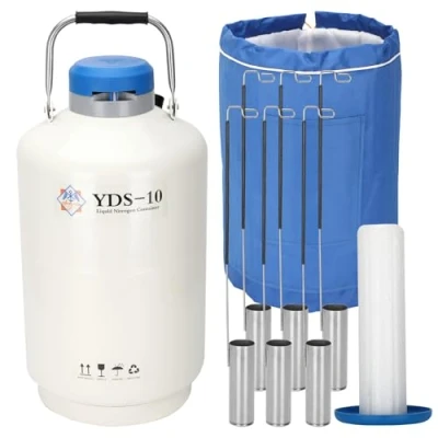 Image of 10L Liquid Nitrogen Container Cryogenic (LN2) Aluminum Alloy Dewar Static with 6 Canisters (10L)