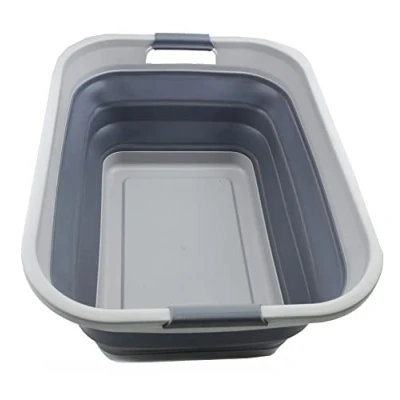Image of SAMMART 41L Collapsible Plastic Laundry Basket Foldable Pop Up Storage Container/Organizer Space Saving Hamper/Basket, Water capacity: 32L (Grey)