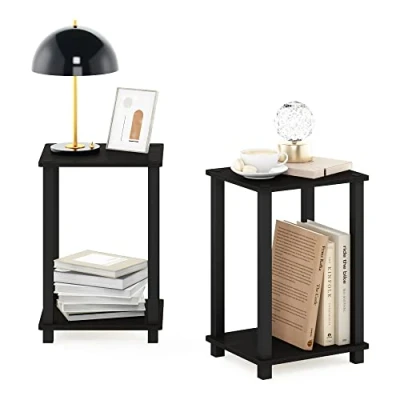 Image of Furinno Simplistic End Table, Side Nightstand, Small, Set of 2, Espresso/Black