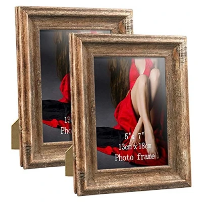 Image of PETAFLOP Rustic Picture Frame 7x5 Inch Set of 2, Wall and Table Frames, Brown