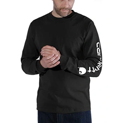 Image of Carhartt Men&#039;s Relaxed Fit Heavyweight Long Sleeve Logo Graphic T Shirt, Black, XL