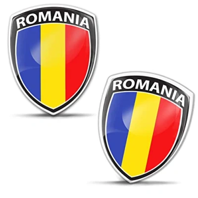 Image of Biomar Labs® 2 x 3D Domed Silicone Badge Stickers Decal Emblem Car Motorcycle Helmet Romania National Romanian Flag F 165