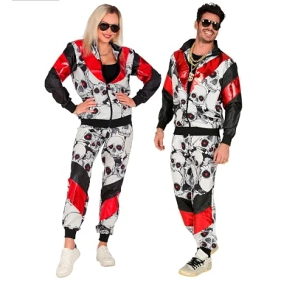 Image of BLACK/RED SKULLS SHELL SUIT (jacket, pants) (L)
