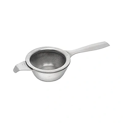 Image of Genware NEV 11109 Tea Strainer And Bowl, Stainless Steel, 2&quot;Wide, 5.1/2&quot; Long